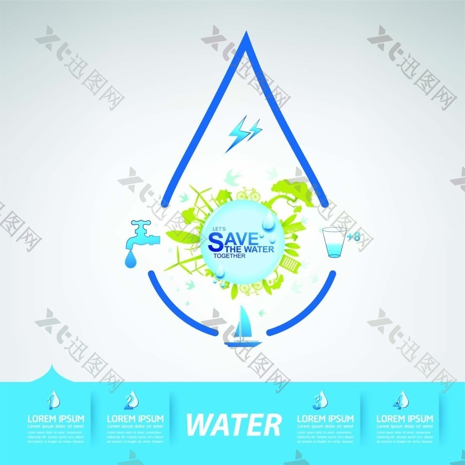 蓝色保护水资源环境矢量素材