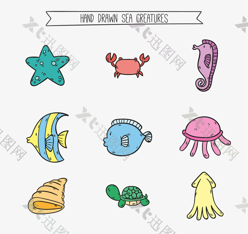 9款彩绘海洋动物矢量