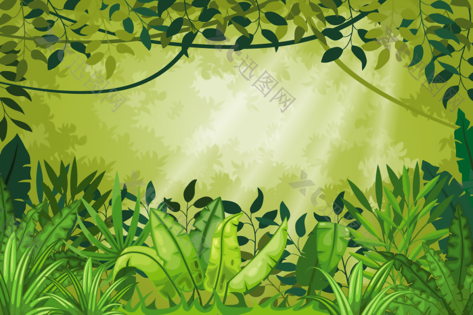 青翠绿色植物风景插画