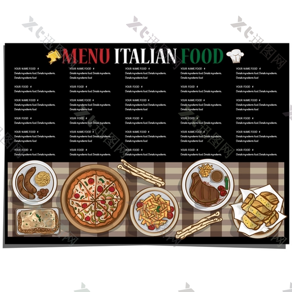 意大利美食菜单模板矢量设计