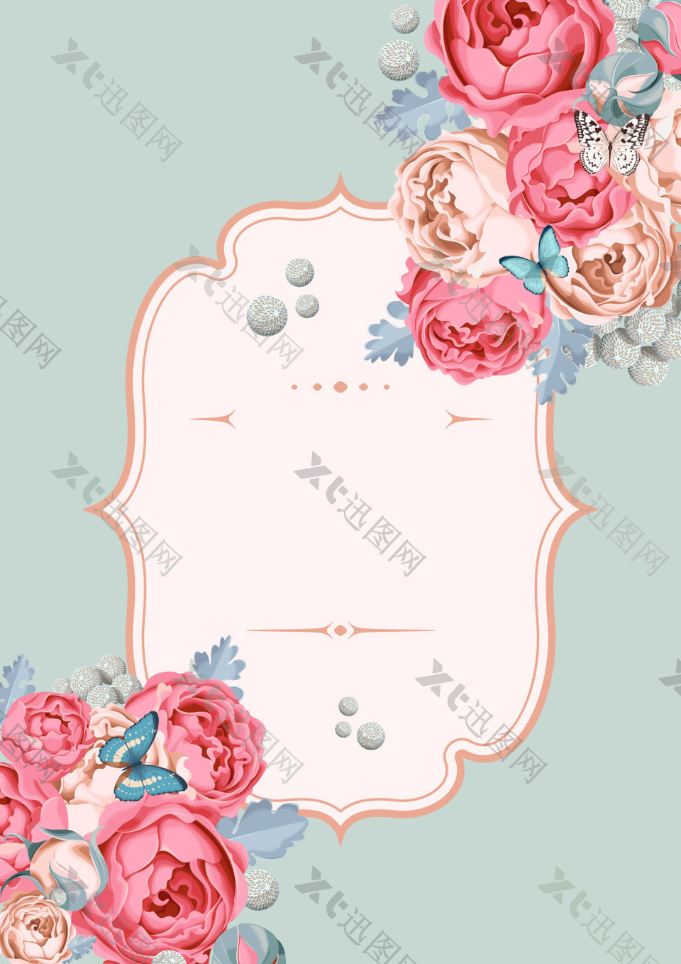 粉色花主题婚礼海报背景模板