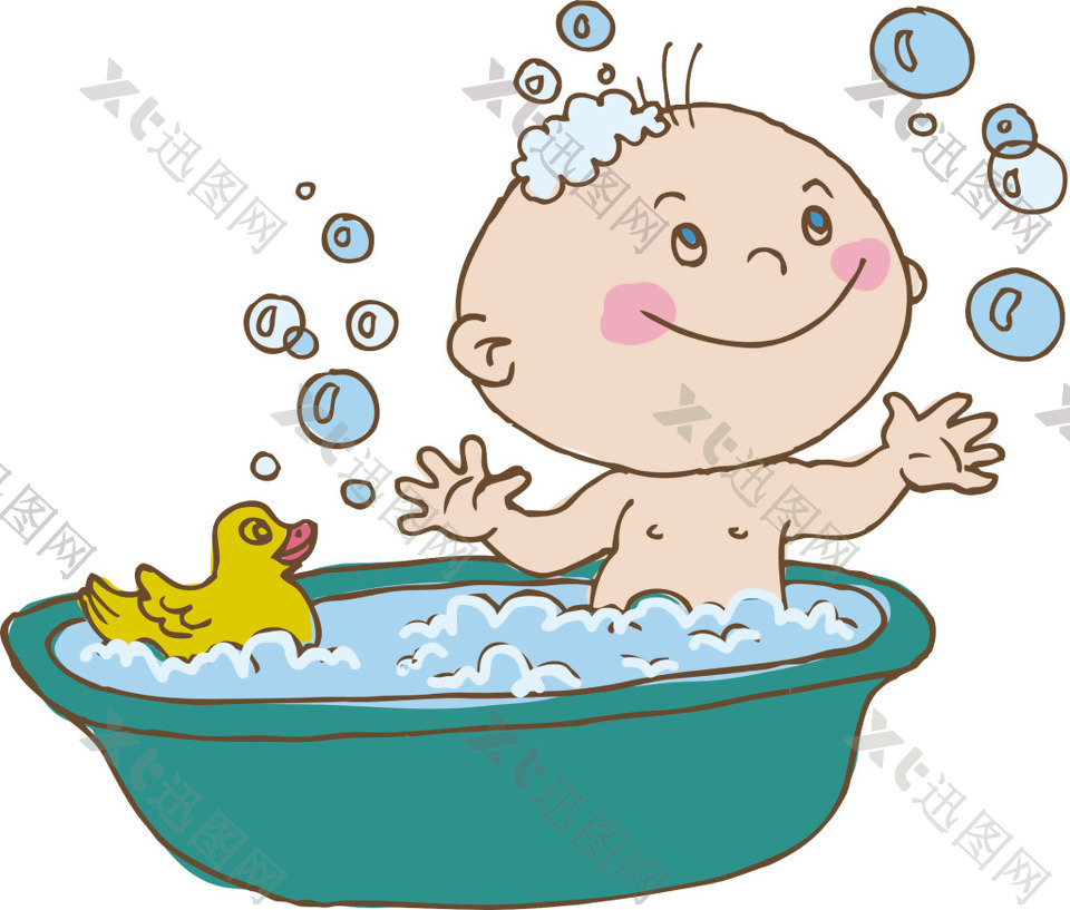 卡通儿童洗澡元素