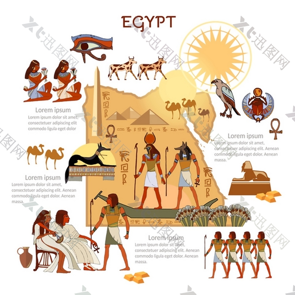 埃及旅游文化设计矢量图
