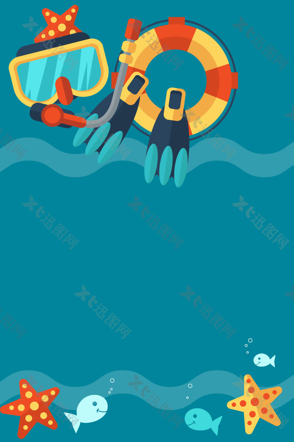 卡通手绘深海潜水救援海报矢量背景