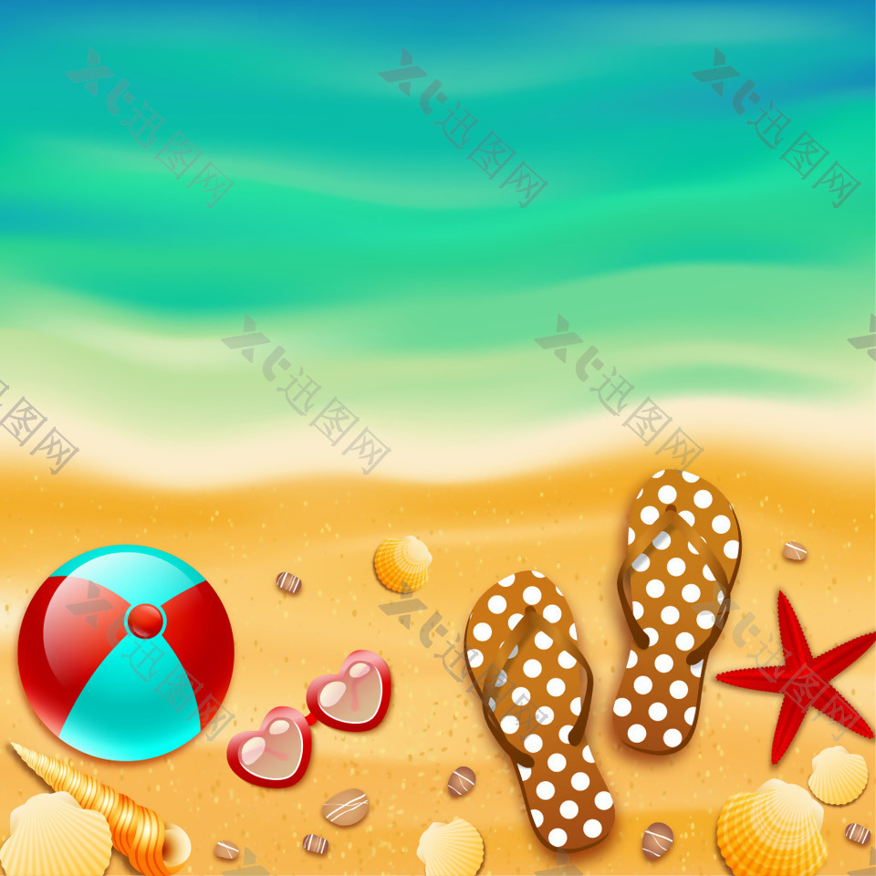 夏日沙滩插画背景素材