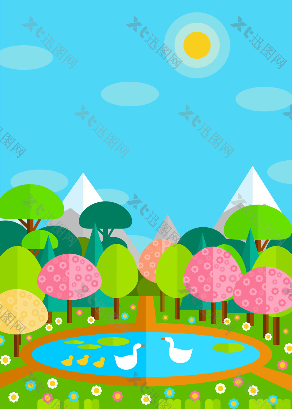 春季池塘风景背景图片