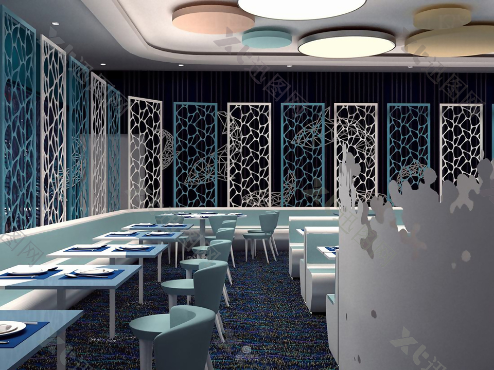 蓝色地中海风格简约空间大厅效果图设计