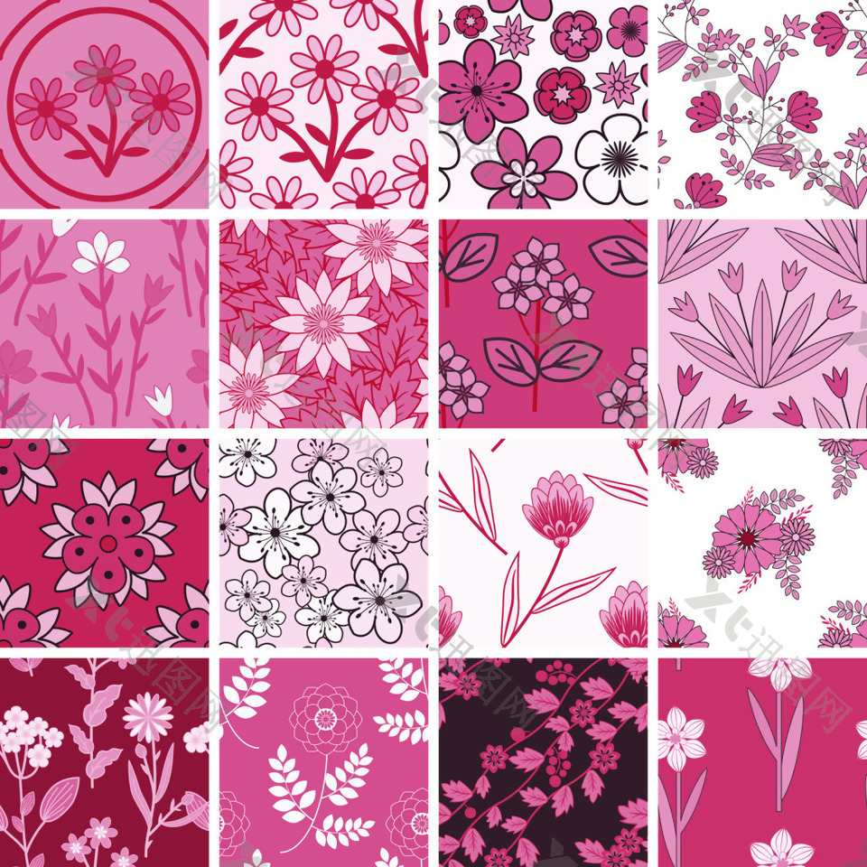 粉色花卉无缝填充背景矢量素材