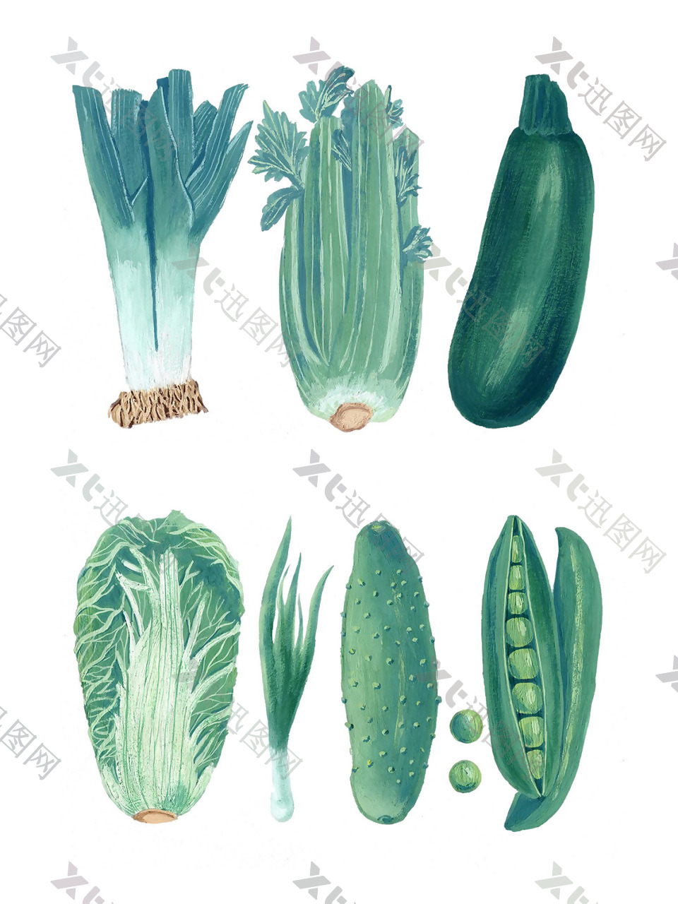 手绘绿色蔬菜图案