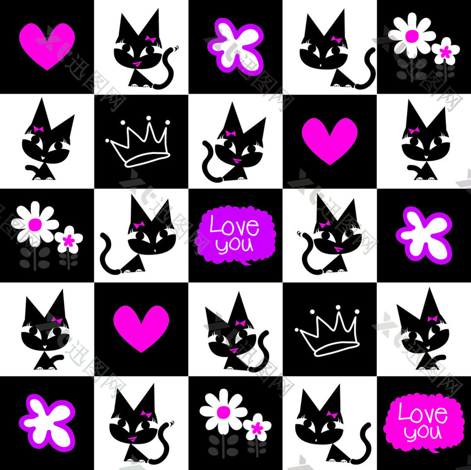 可爱卡通黑猫动物矢量素材
