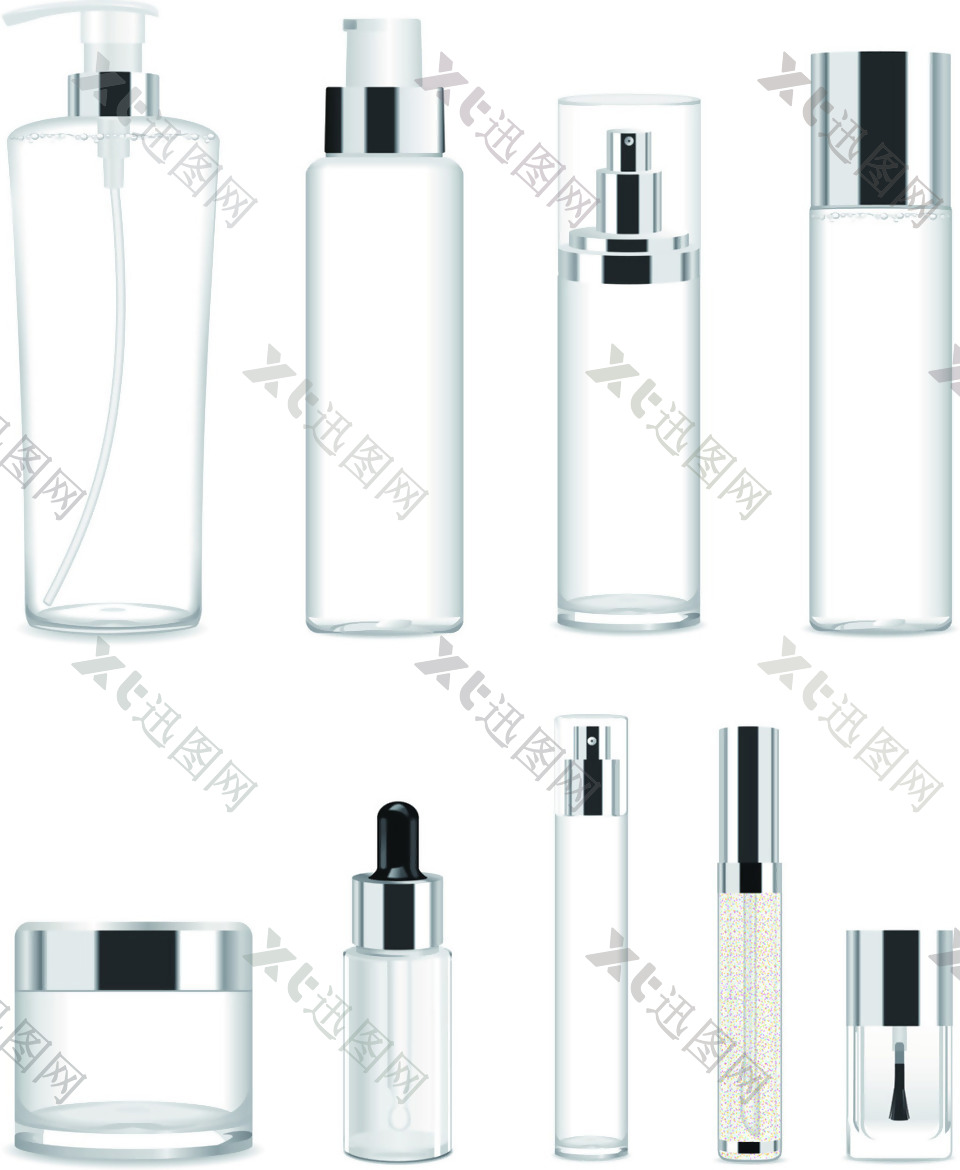 多种化妆品空瓶矢量素材