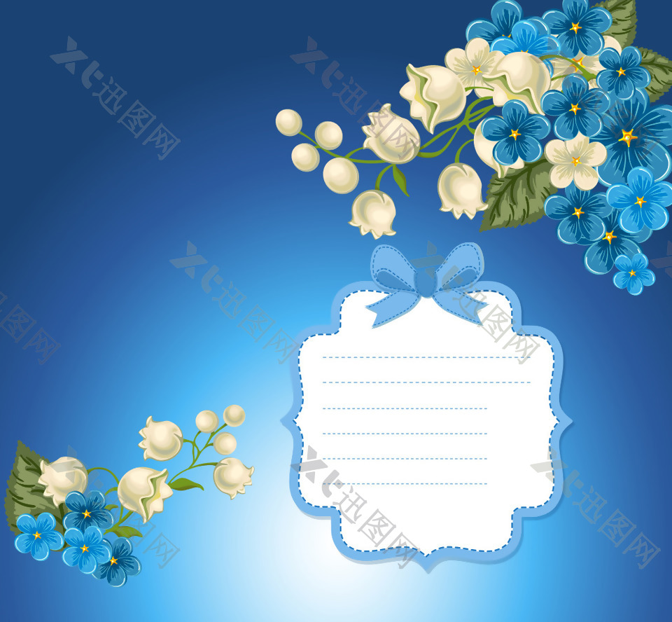 矢量白色不规则标签蓝色花朵背景素材