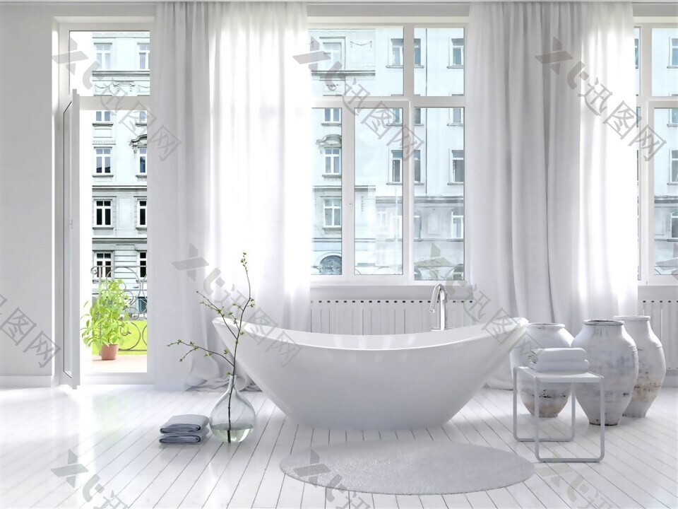 纯白欧式卫生间浴缸摄影高清图片