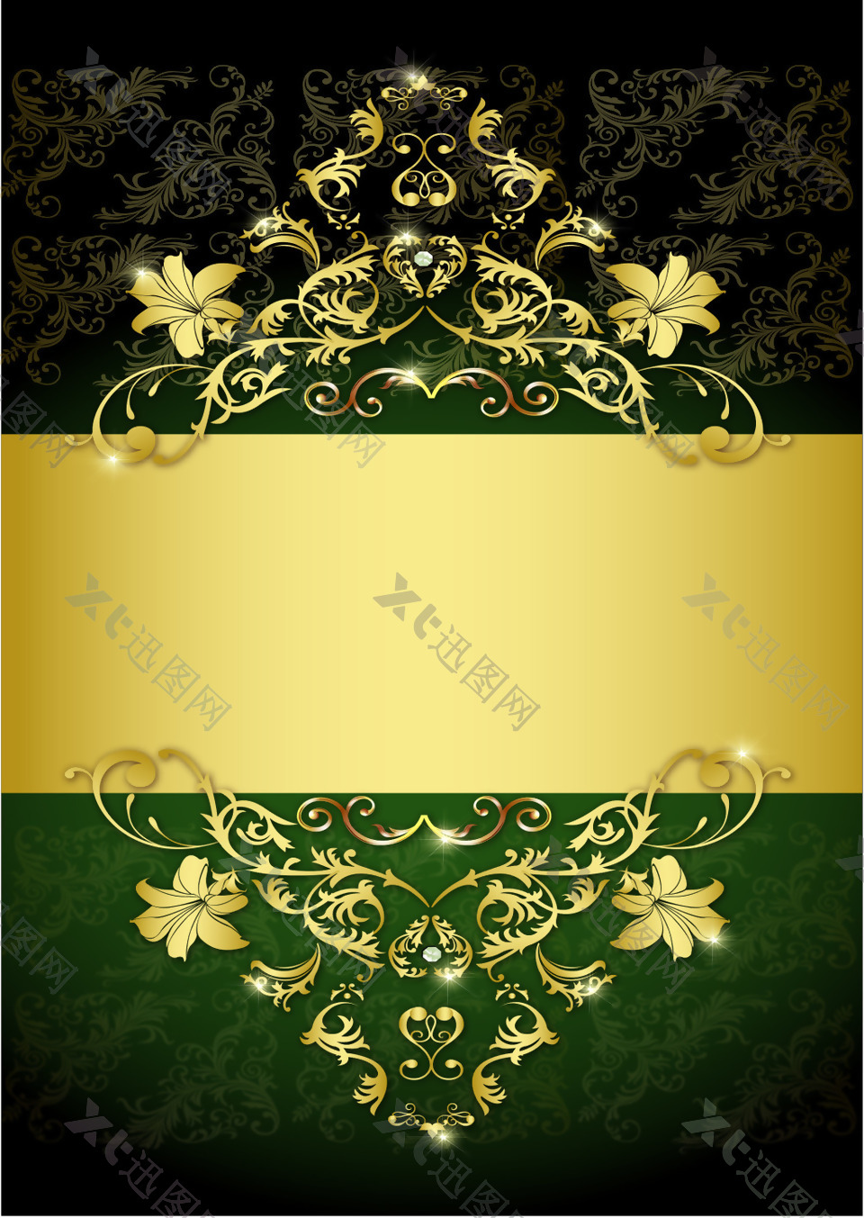 矢量金色质感花纹黑绿相间背景素材