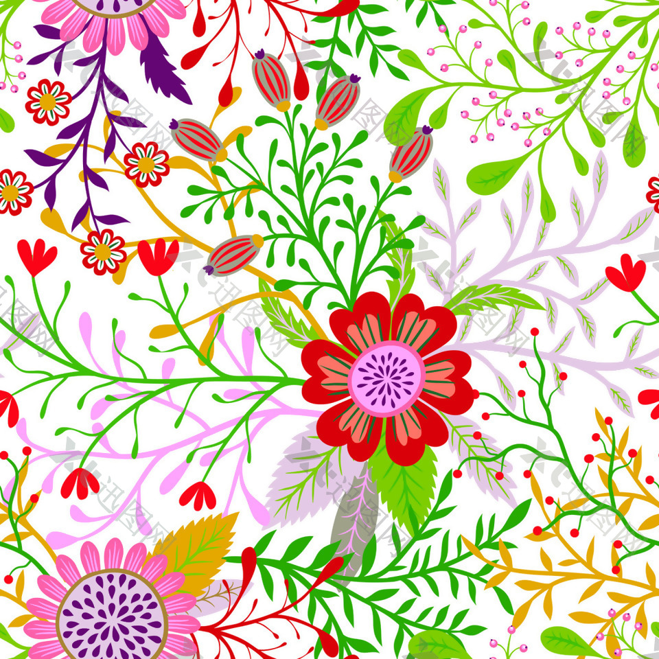 五彩夏日花团锦簇背景和填充图案矢量素材