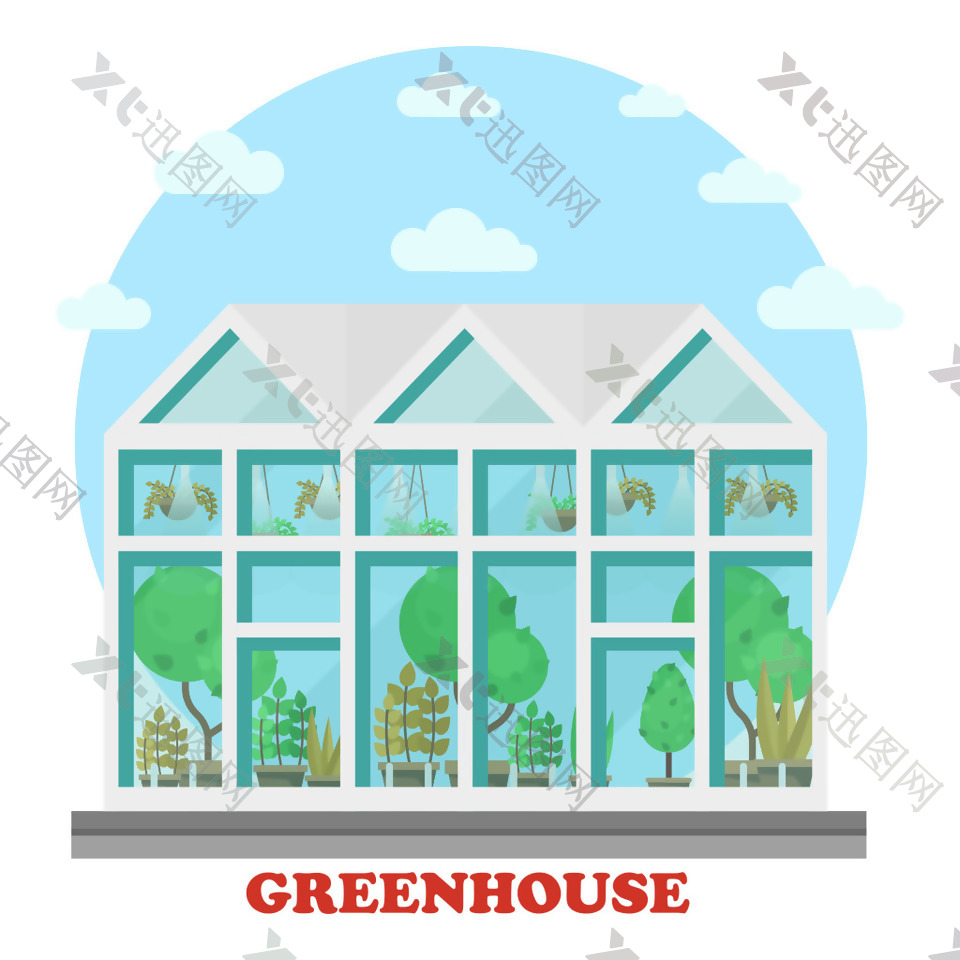 温室植物温室效应植物扁平树扁平房子