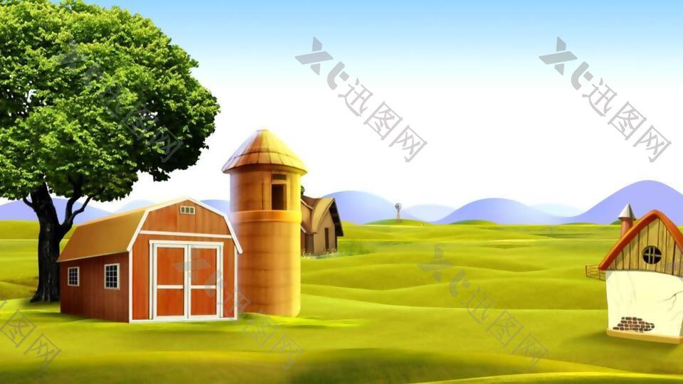 夏天美丽乡村的童话农场循环动画素材