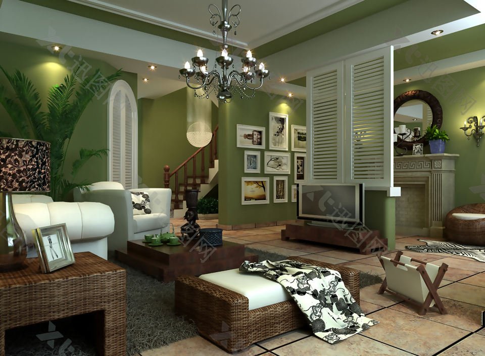 家装欧式客厅绿模型