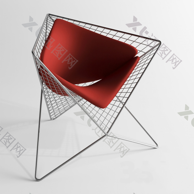 红色铁艺椅子模型