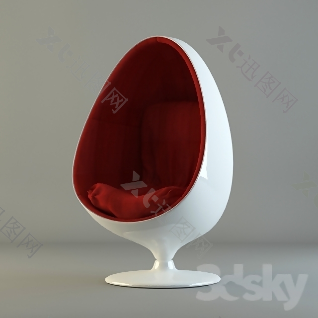 红白蛋壳椅子模型