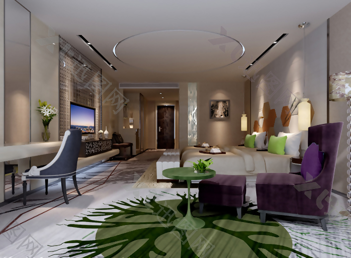 豪华酒店卧室3D渲染空间模型