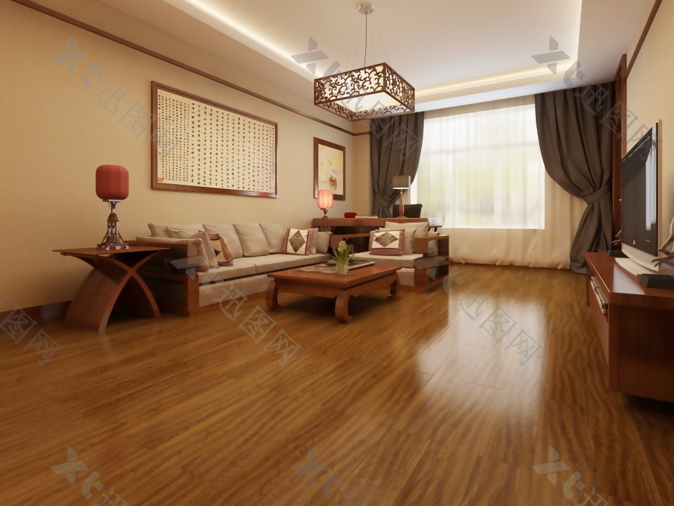 东南亚复合木地板3d渲染图