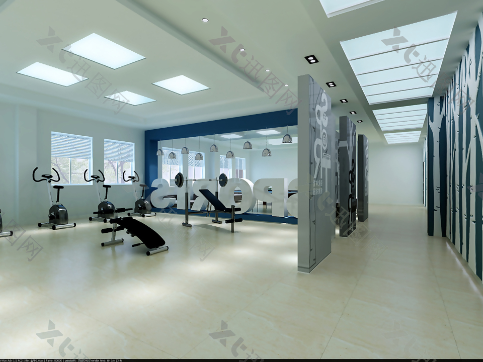 现代简约室内健身房3D效果图