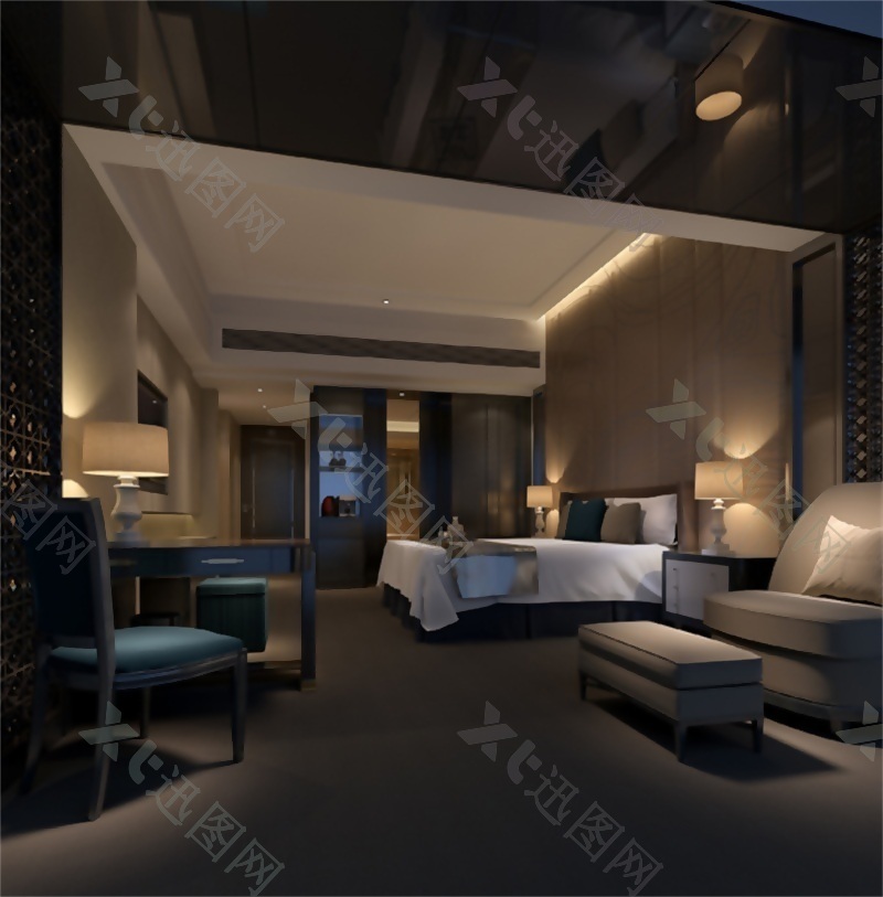 3D渲染现代风格卧室效果图