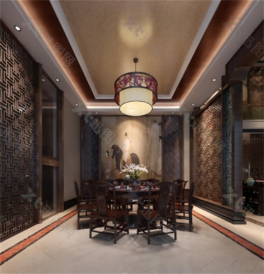 3D渲染中式餐厅家装效果图