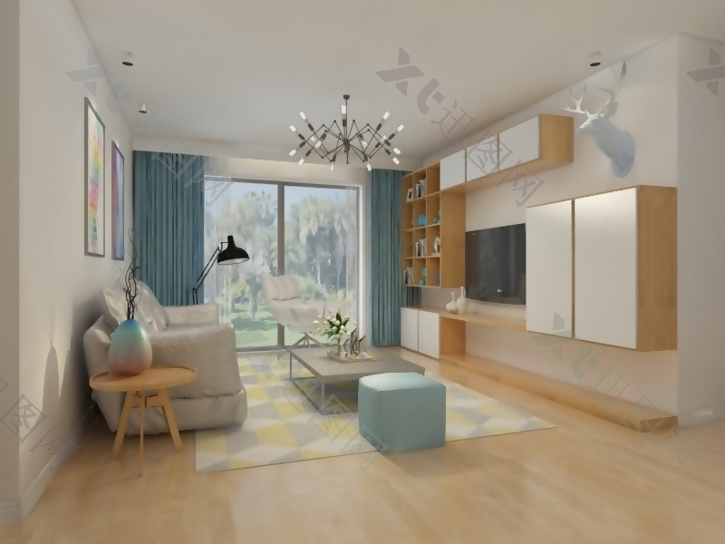 温馨家居暖色客厅渲染3D渲染图