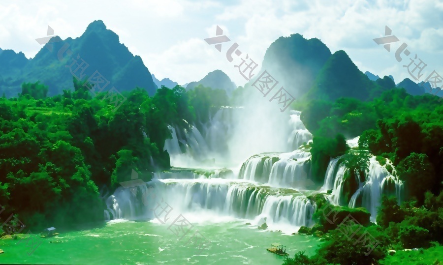3D桂林山水瀑布背景墙