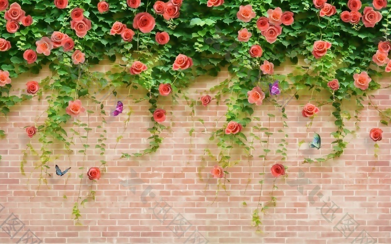 3D墙壁花藤玫瑰花背景墙