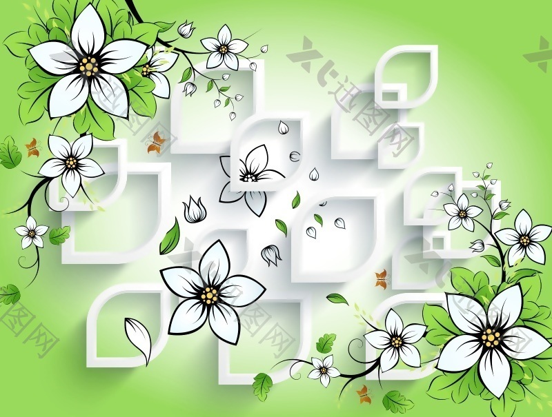 3D白色花朵立体创意画背景墙