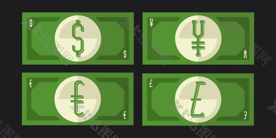 各国货币符号扁平化图标矢量素材
