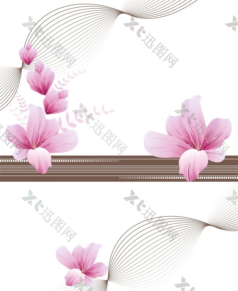 中式唯美粉色花朵流线移门画