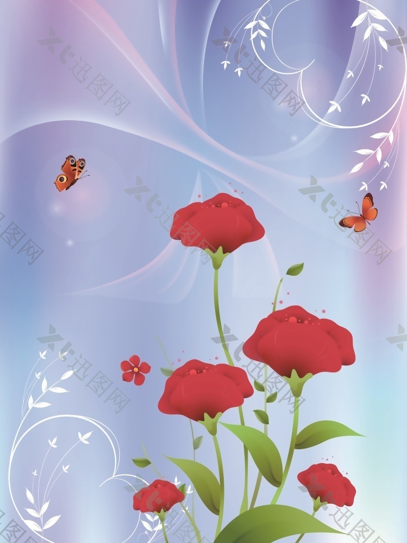 梦幻红色花朵漂亮移门图