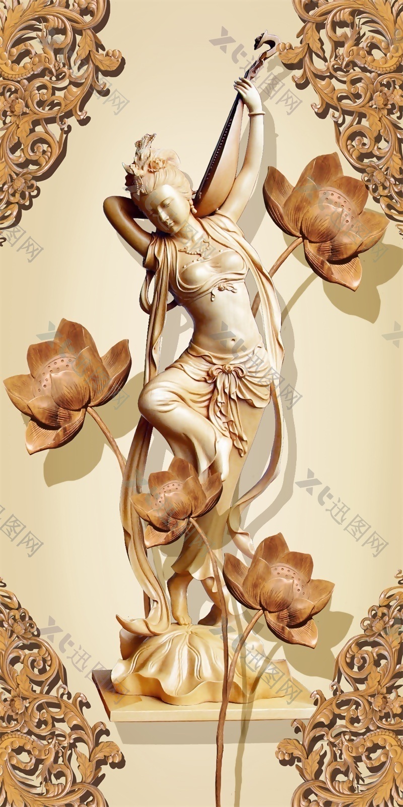 浮雕3D仙女沐浴图素材下载
