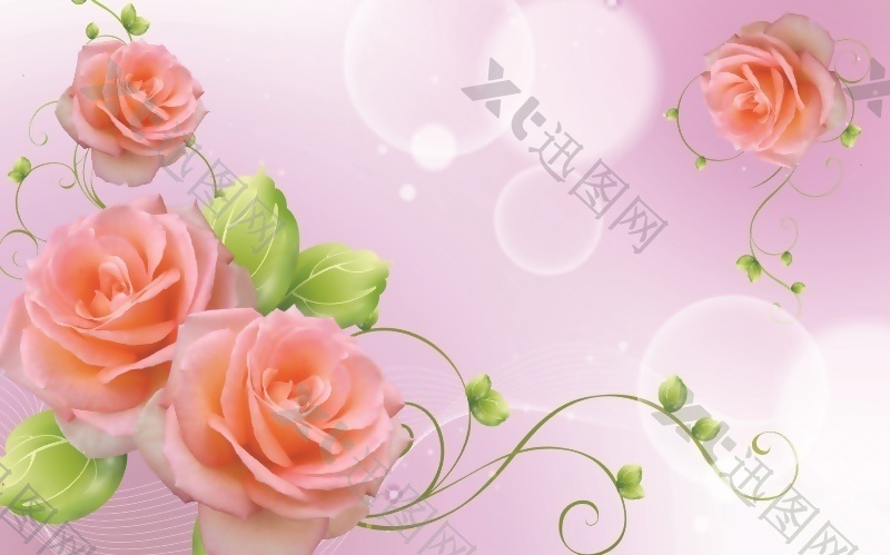 3D立体时尚梦幻粉色玫瑰玉石瓷砖背景墙