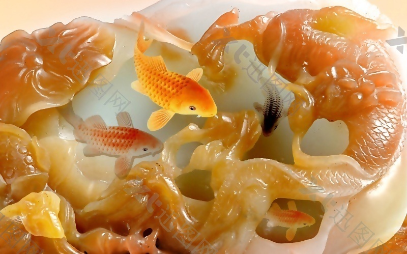 3D玉雕金鱼背景墙
