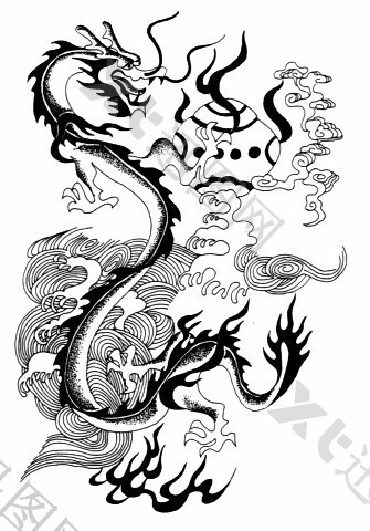 中式图案龙纹黑白图龙袍图案