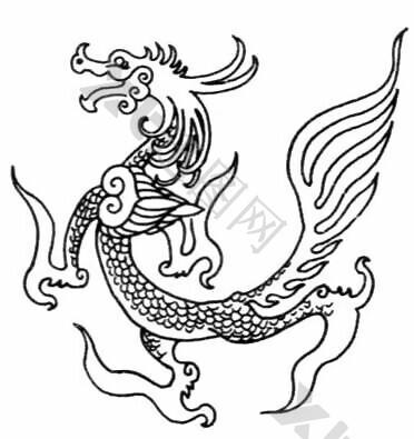 中式图案龙纹黑白图腾云翔龙