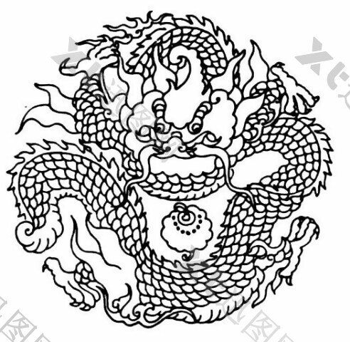中式传统龙纹黑白图