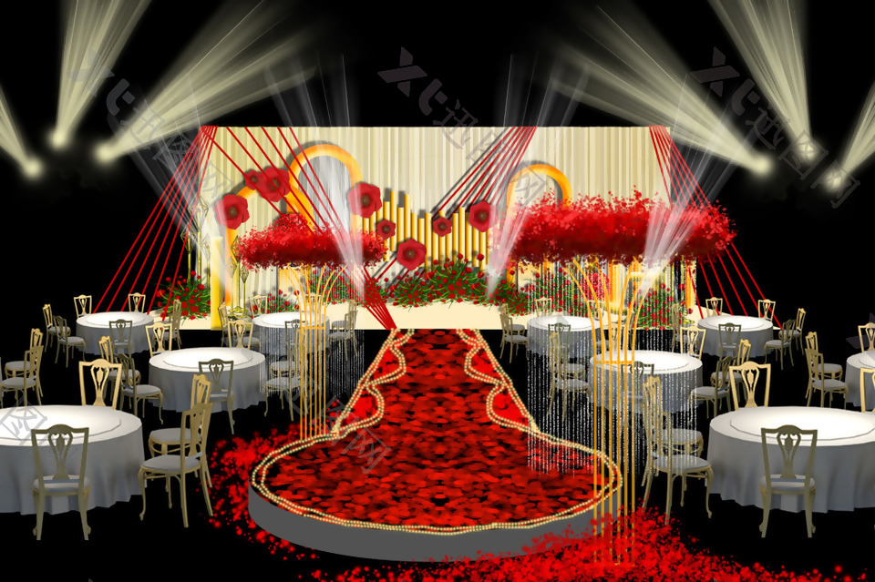 香槟红色婚礼效果图设计