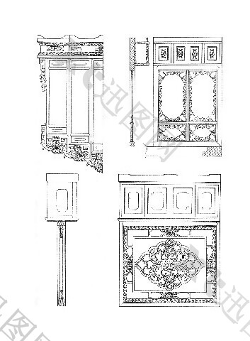 中式雕花木床家具建筑分层图