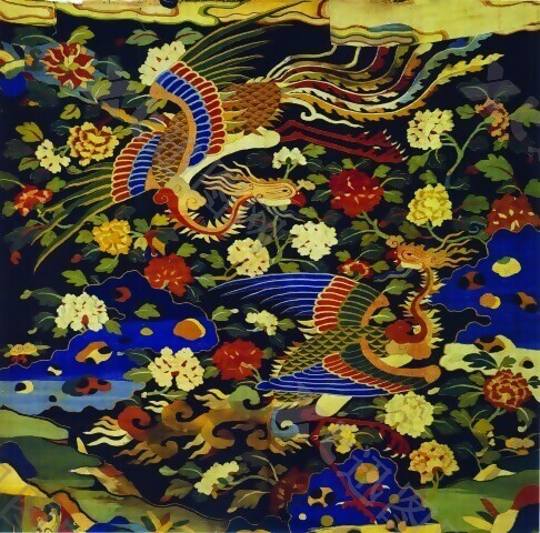 中式元素布纹贴图花孔雀