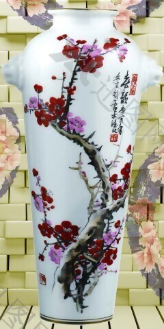 梅花花瓶瓷砖高清背景墙