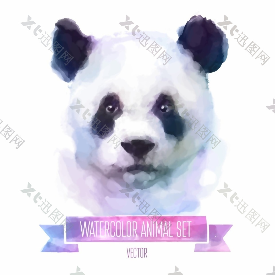 熊猫水彩动物卡通肖像