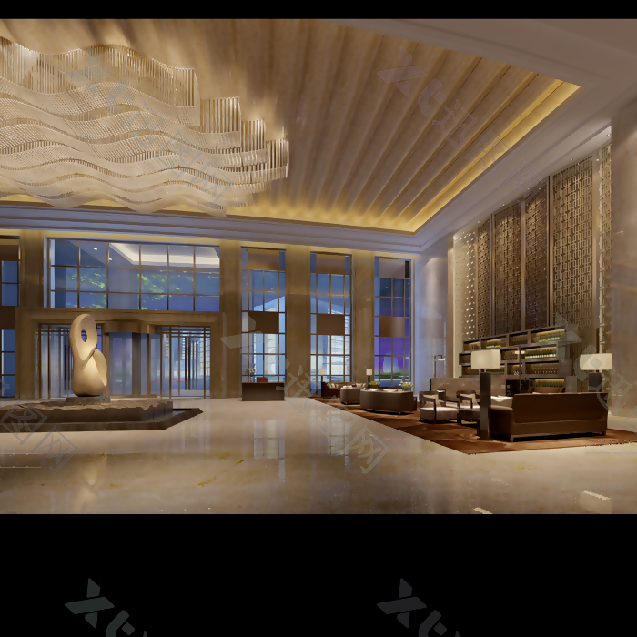 豪华酒店大厅效果图空间模型