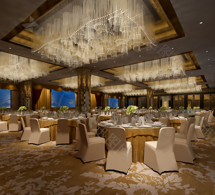奢华别墅大型酒店餐厅空间模型下载