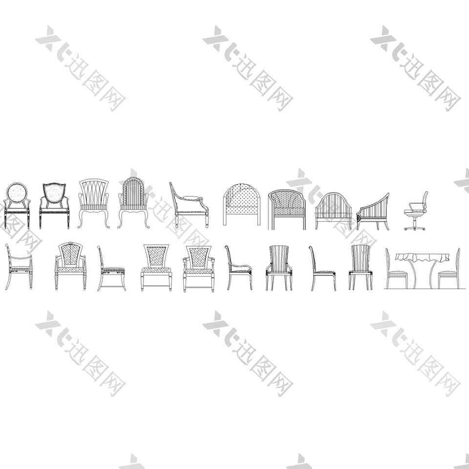 20套椅子CAD立面图